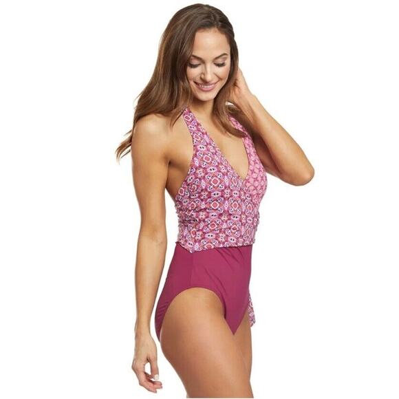 Ralph Lauren Tile Print Asymmetrical Tie One Piece Swimsuit wrap bathing suit 12 - Picture 3 of 10